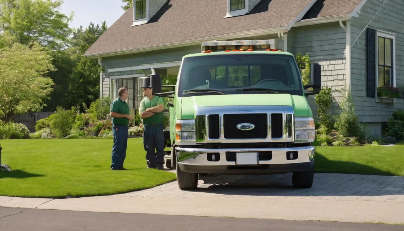 A septic service truck parked outside a frame house in Minnetrista